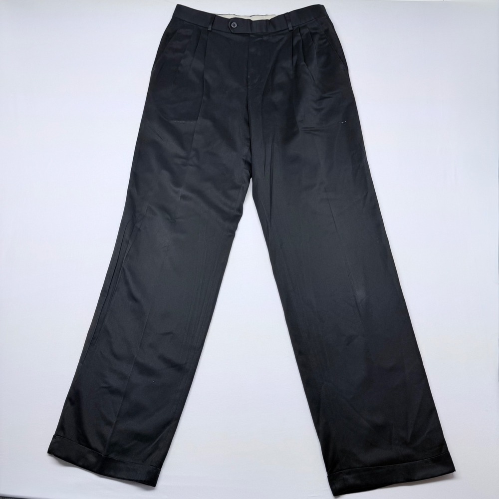 🔴 BRAGGI Men Pleated Dress Pants Black Microfiber Polyester Size 32x34